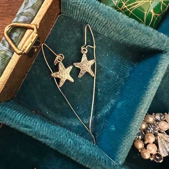 Silver Starfish Threader Drop Earrings, 2.5” - Picture 2 of 4